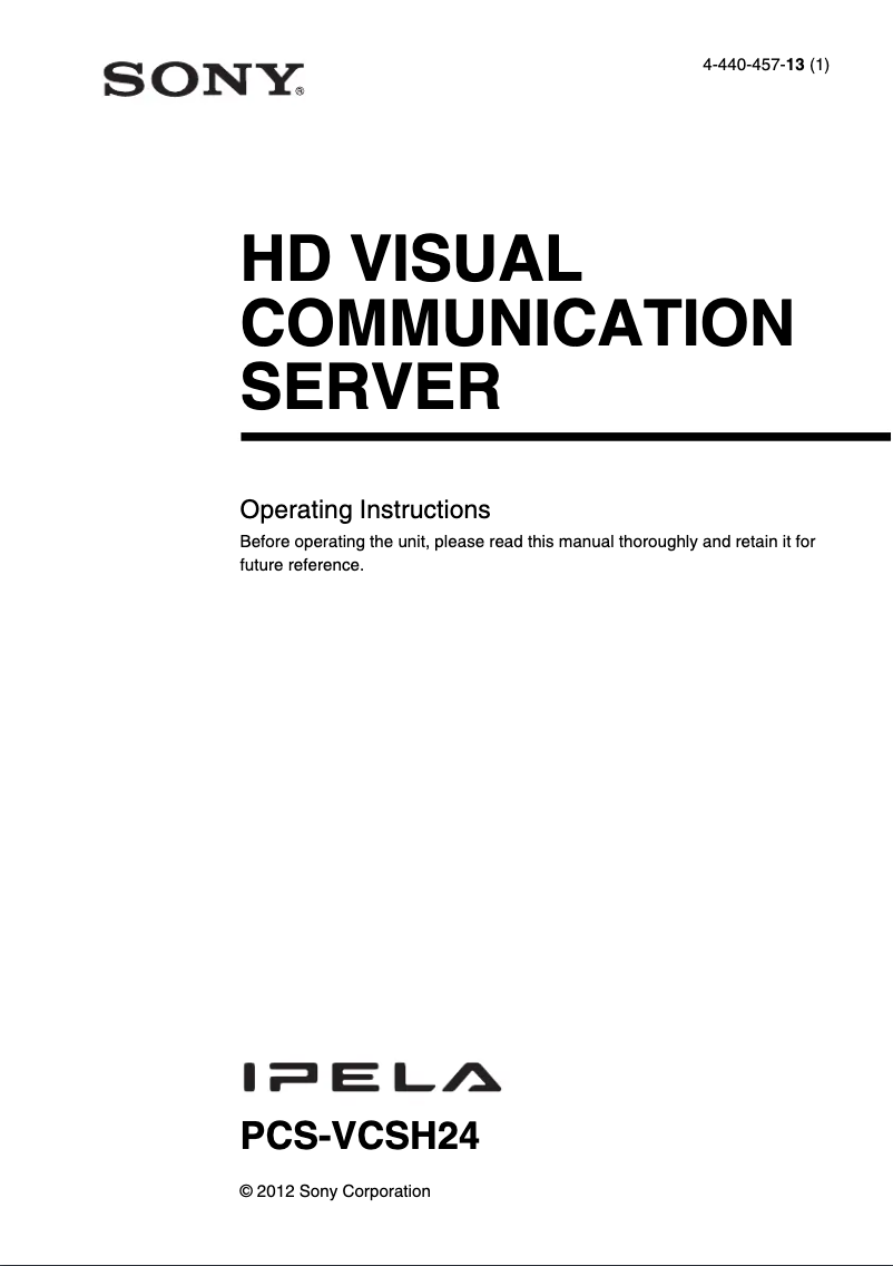 Image de la première page du manuel de l'appareil PCS-VCSH24