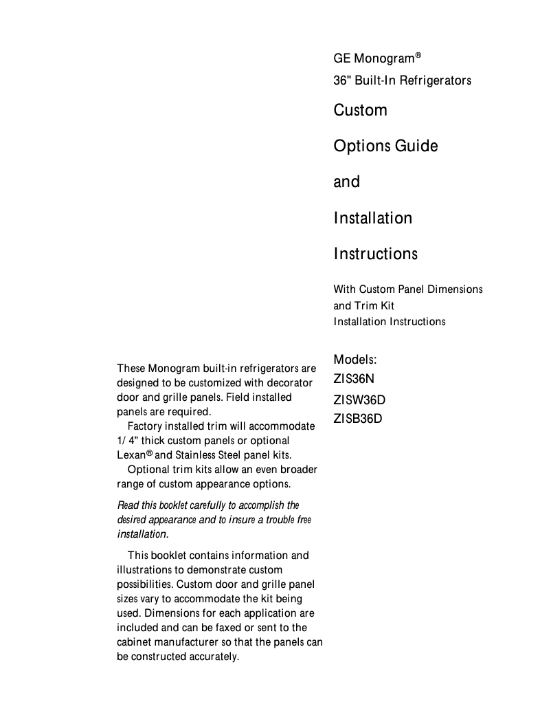 Page n°1 - Manuel utilisateur GE ZKT36