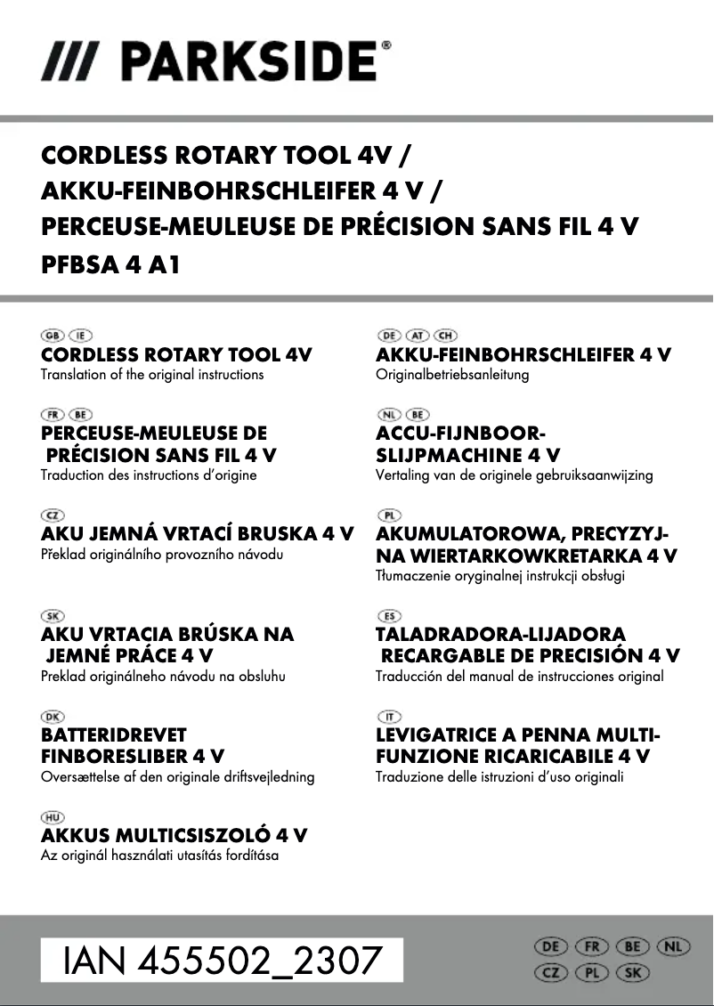 Page 1 de la notice Manuel utilisateur Parkside PFBSA 4 A1