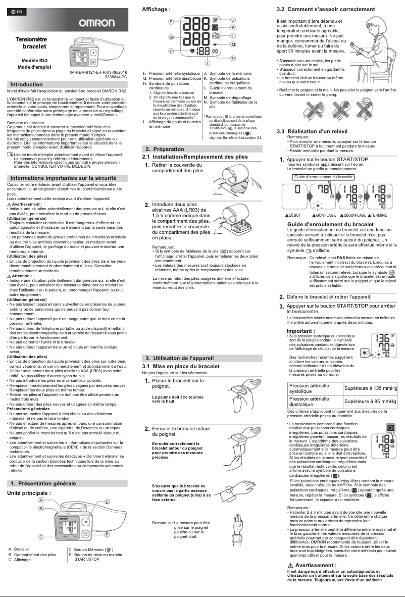Page n°1 - Manuel utilisateur Omron RS2 HEM-6121-D