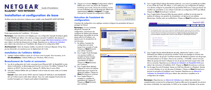 Page 1 de la notice Guide d'installation Netgear ReadyNAS R12G1220