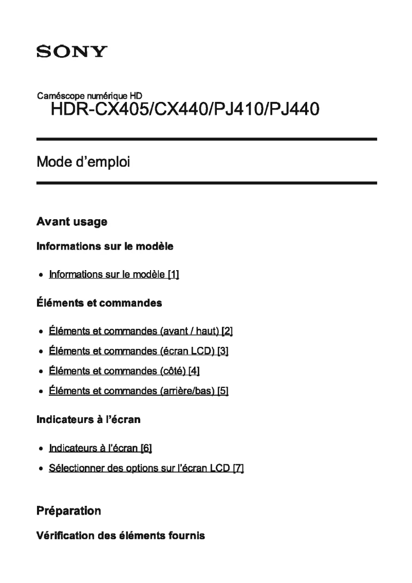 Page 1 de la notice Manuel utilisateur Sony HDR-CX405