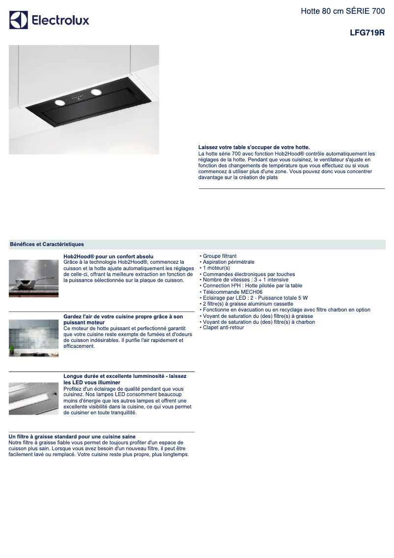 Page 1 de la notice Fiche technique Electrolux LFG719R
