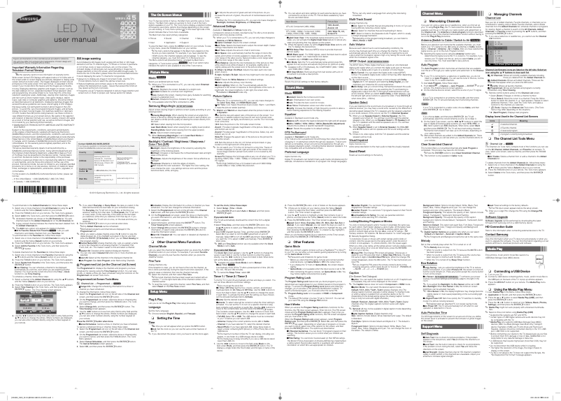 Page 1 de la notice Manuel utilisateur Samsung UN29F4000AF