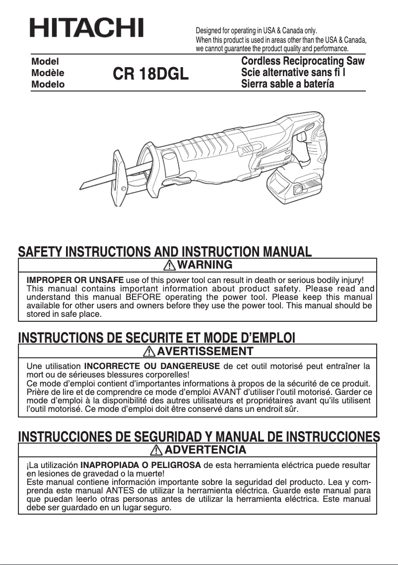 Page 1 de la notice Manuel utilisateur HiKOKI CR18DGL