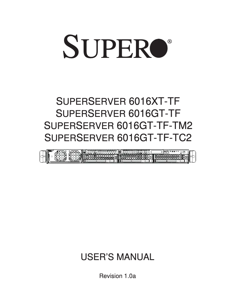 Page 1 de la notice Manuel utilisateur Supermicro 6016GT-TF
