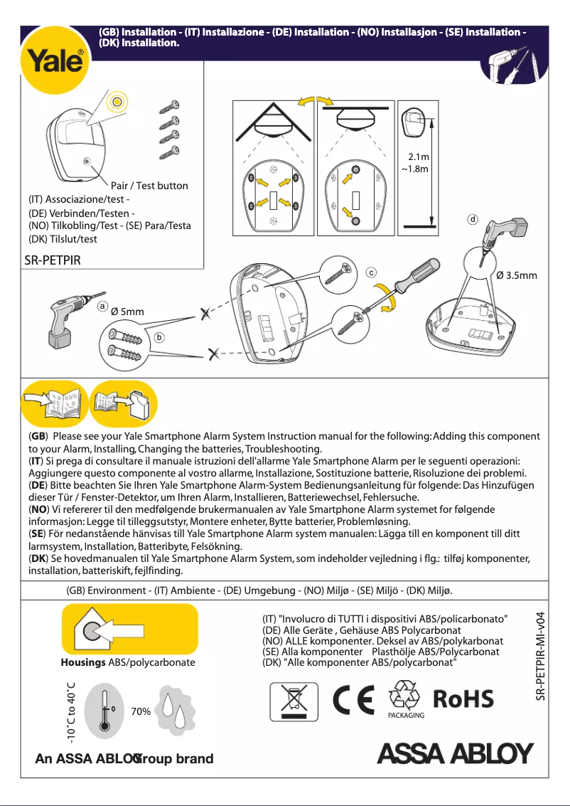 Page n°1 - Manuel utilisateur Yale SR-A100-3PET