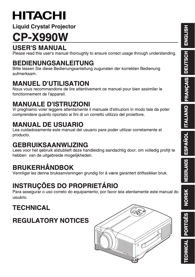 Page n°1 - Manuel utilisateur Hitachi CP-X990W