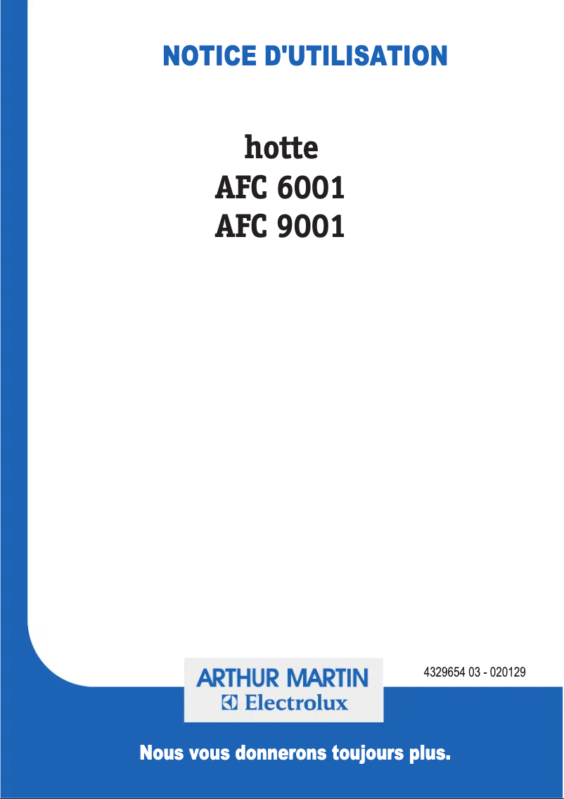 Page 1 de la notice Manuel utilisateur Arthur Martin-Electrolux AFC6001W