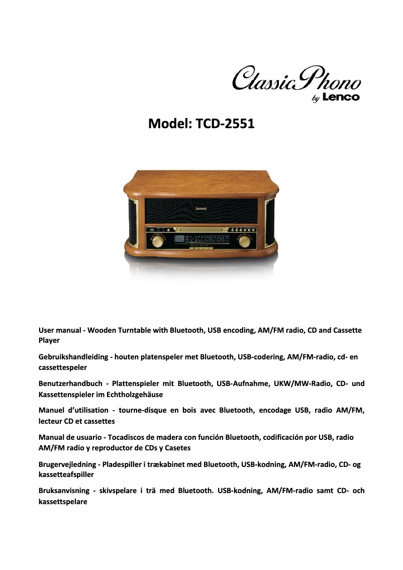 Page 1 de la notice Manuel utilisateur Lenco Classic Phono TCD-2551