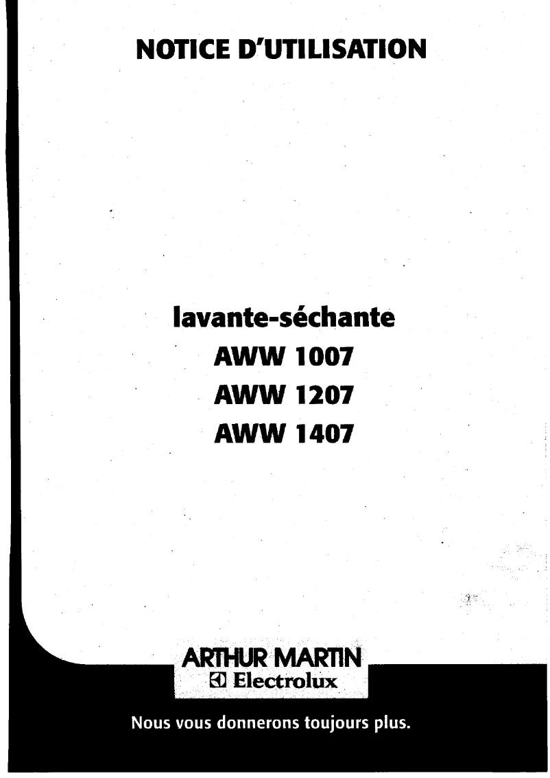 Page 1 de la notice Manuel utilisateur Arthur Martin-Electrolux AWW 1007