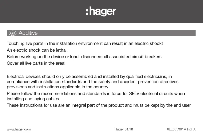 Page 1 de la notice Manuel utilisateur Hager REM105X