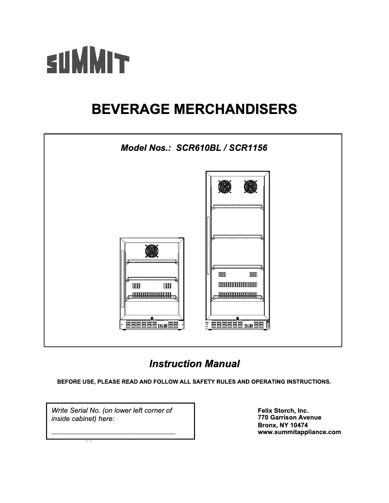 Page 1 de la notice Manuel utilisateur Summit SCR1156
