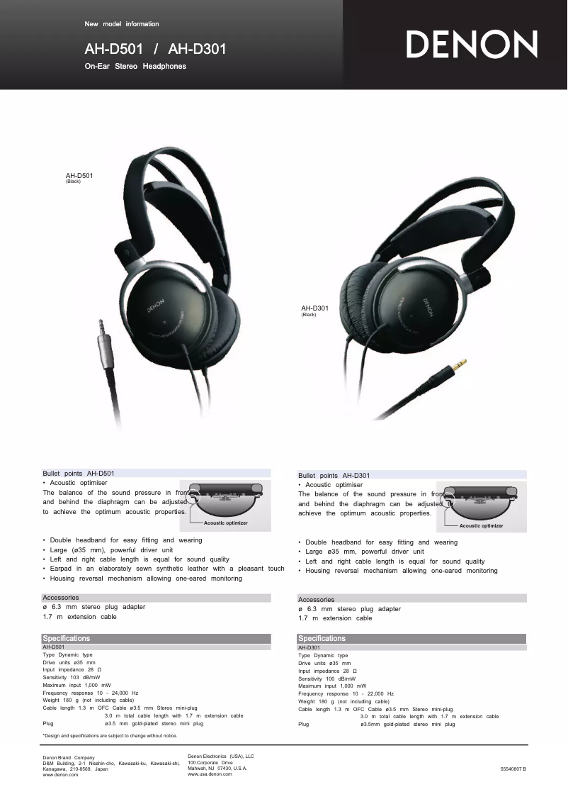 Page n°1 - Manuel utilisateur Denon AH-D501K