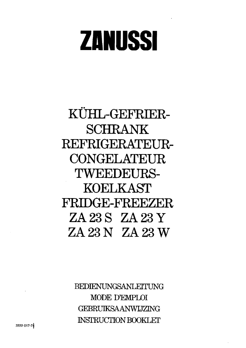 Page 1 de la notice Manuel utilisateur Zanussi ZA 23 w