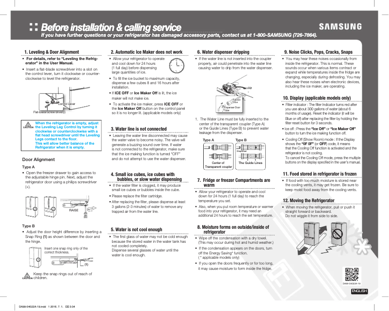 Page 1 de la notice Guide d'installation Samsung RF23HCEDBSR