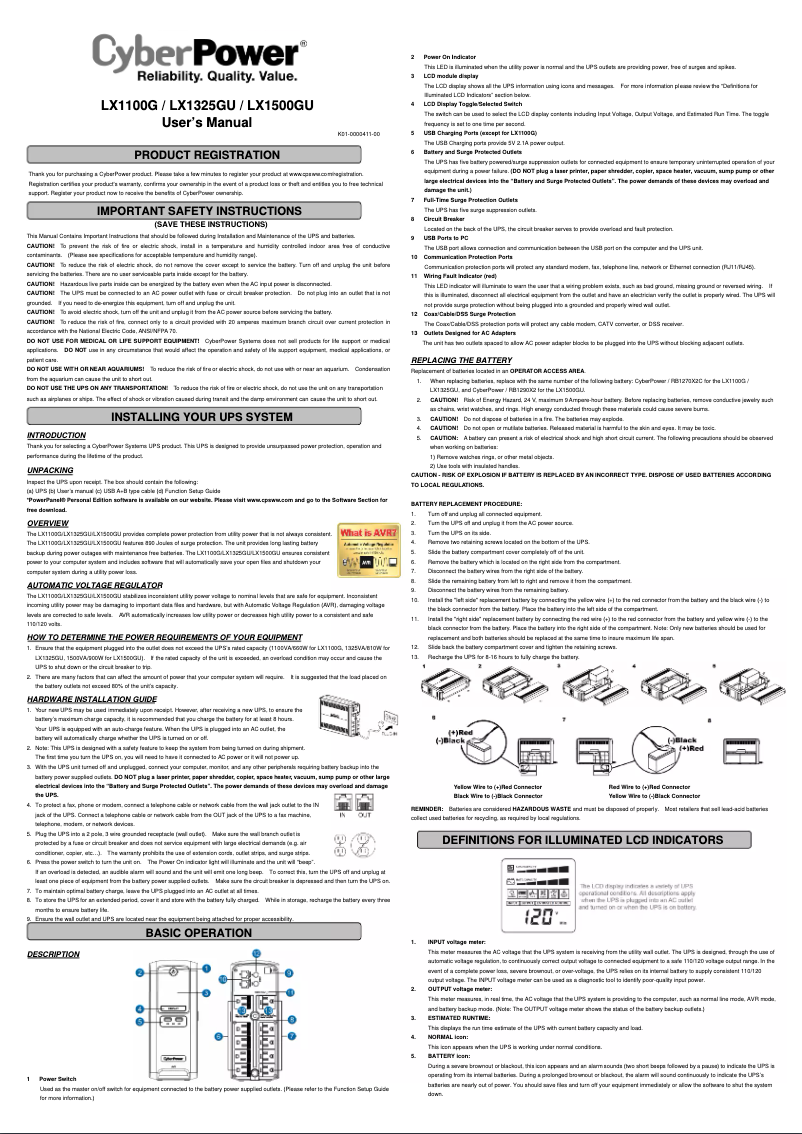 Page 1 de la notice Manuel utilisateur CyberPower LX1100G