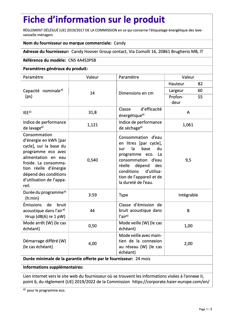 Image de la première page du manuel de l'appareil CNS 4A4S3PSB