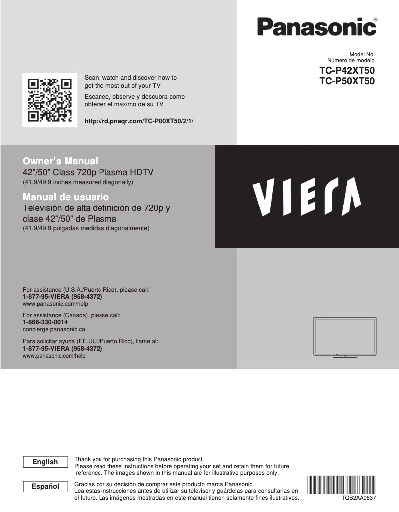 Page 1 de la notice Manuel utilisateur Panasonic TX-P50XT50