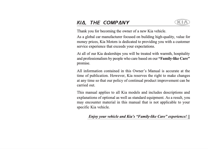 Image de la première page du manuel de l'appareil Carens (2011)