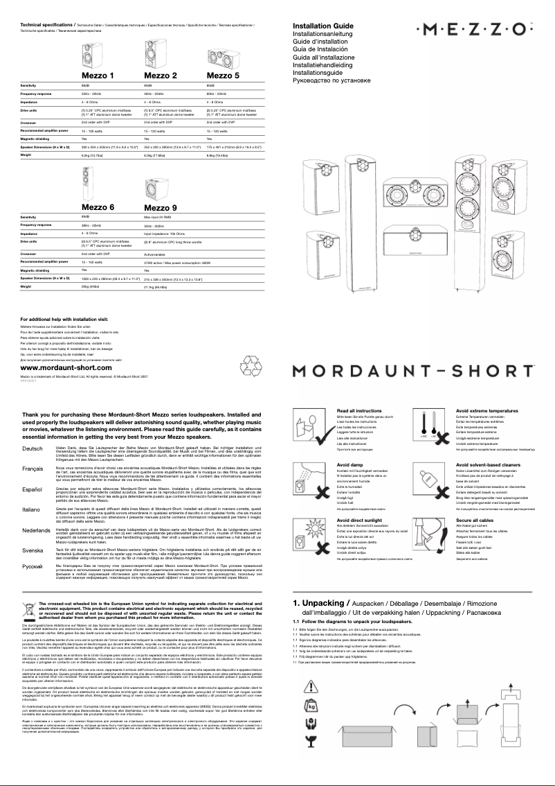 Page n°1 - Manuel utilisateur Mordaunt-Short Mezzo 1