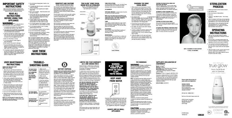 Page 1 de la notice Manuel utilisateur Conair True Glow SFB6CSTR