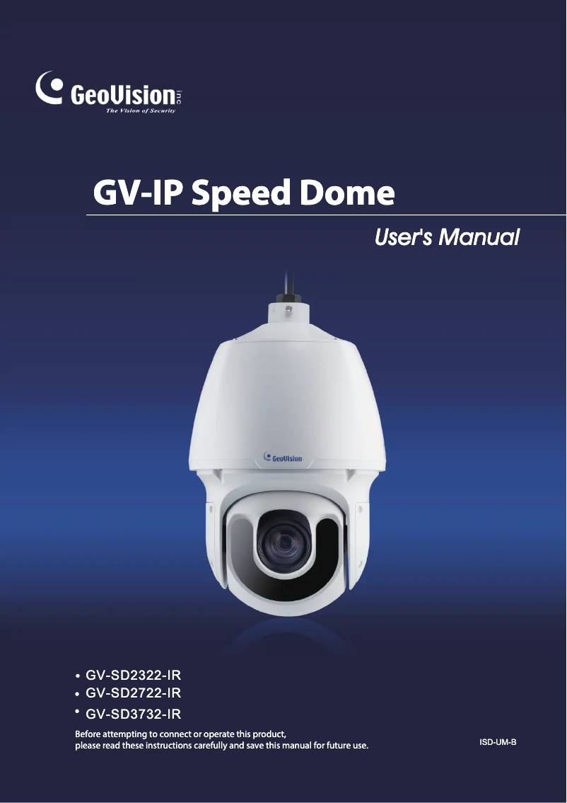 Page n°1 - Manuel utilisateur Geovision GV-SD3732-IR