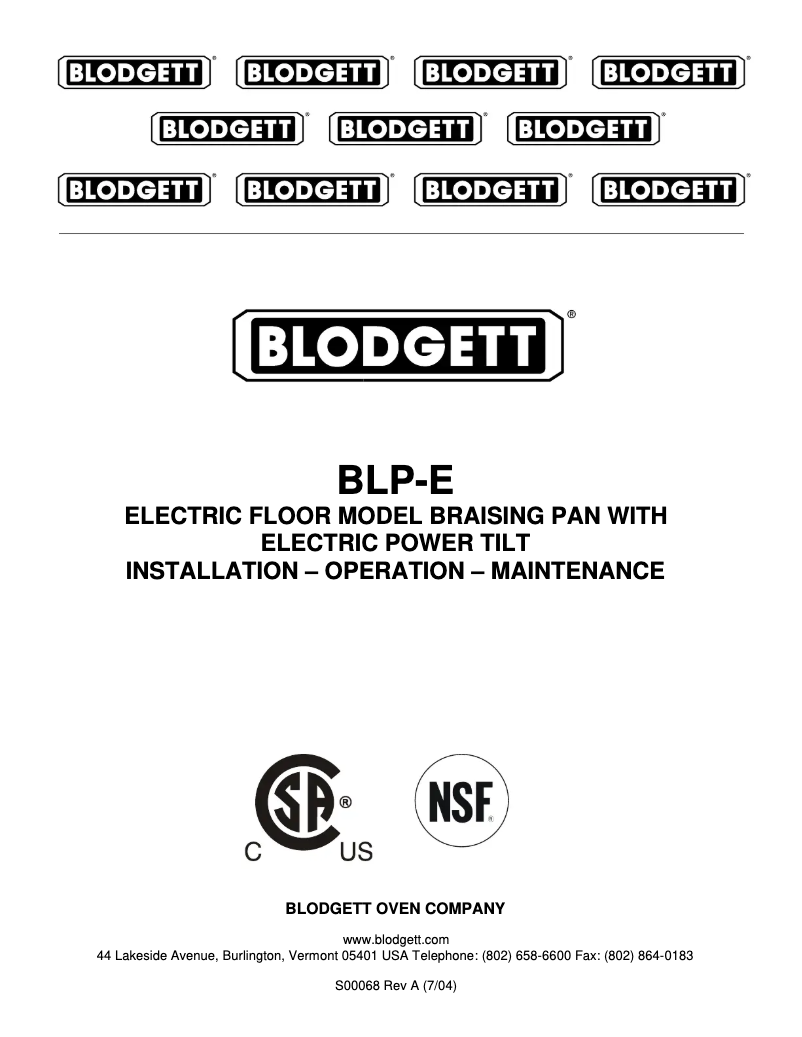 Page 1 de la notice Manuel utilisateur Blodgett BLP-30E