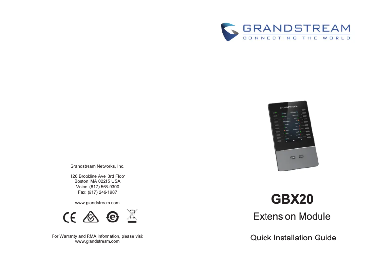 Page 1 de la notice Guide de démarrage rapide Grandstream GBX20