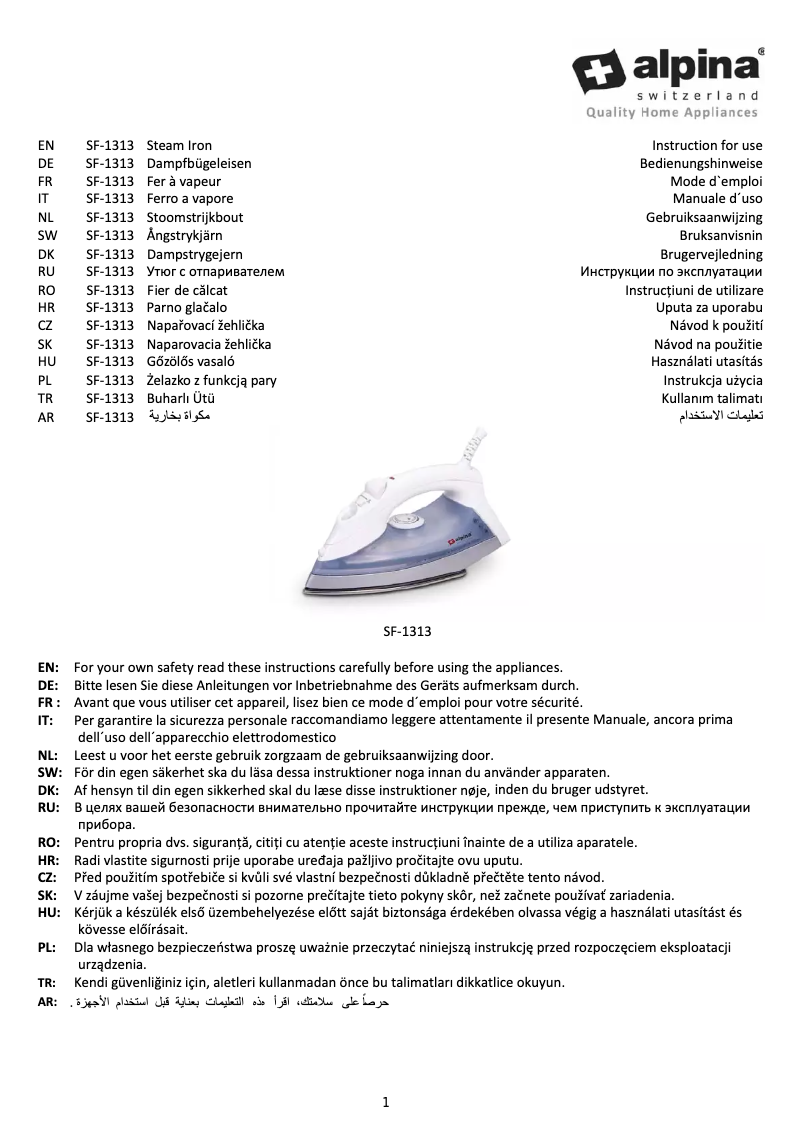 Page n°1 - Manuel utilisateur Alpina SF-1313