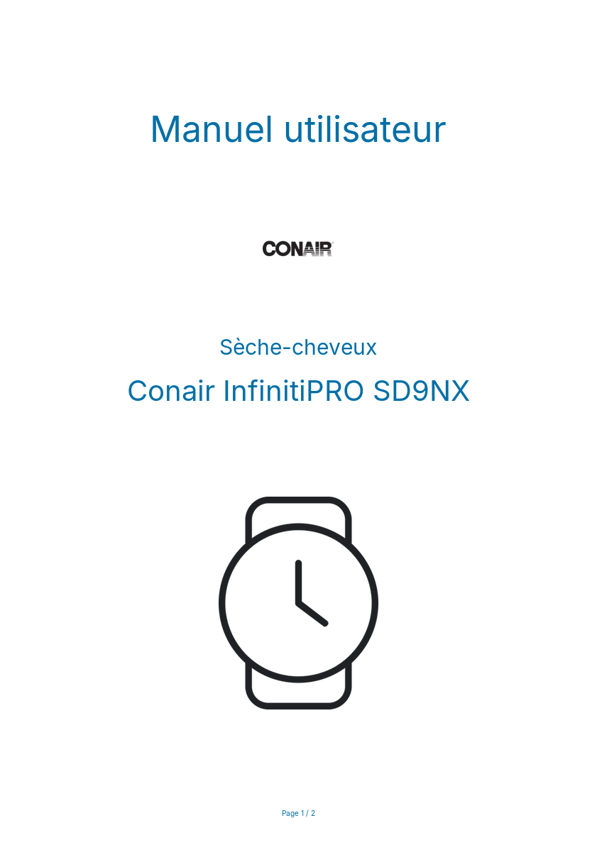 Page n°1 - Manuel utilisateur Conair InfinitiPRO SD9NX