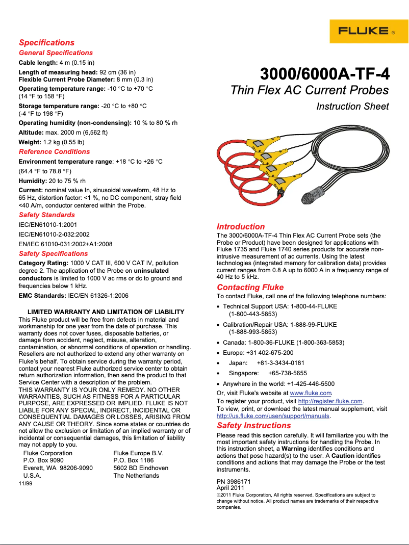 Page n°1 - Manuel utilisateur Fluke 3000A