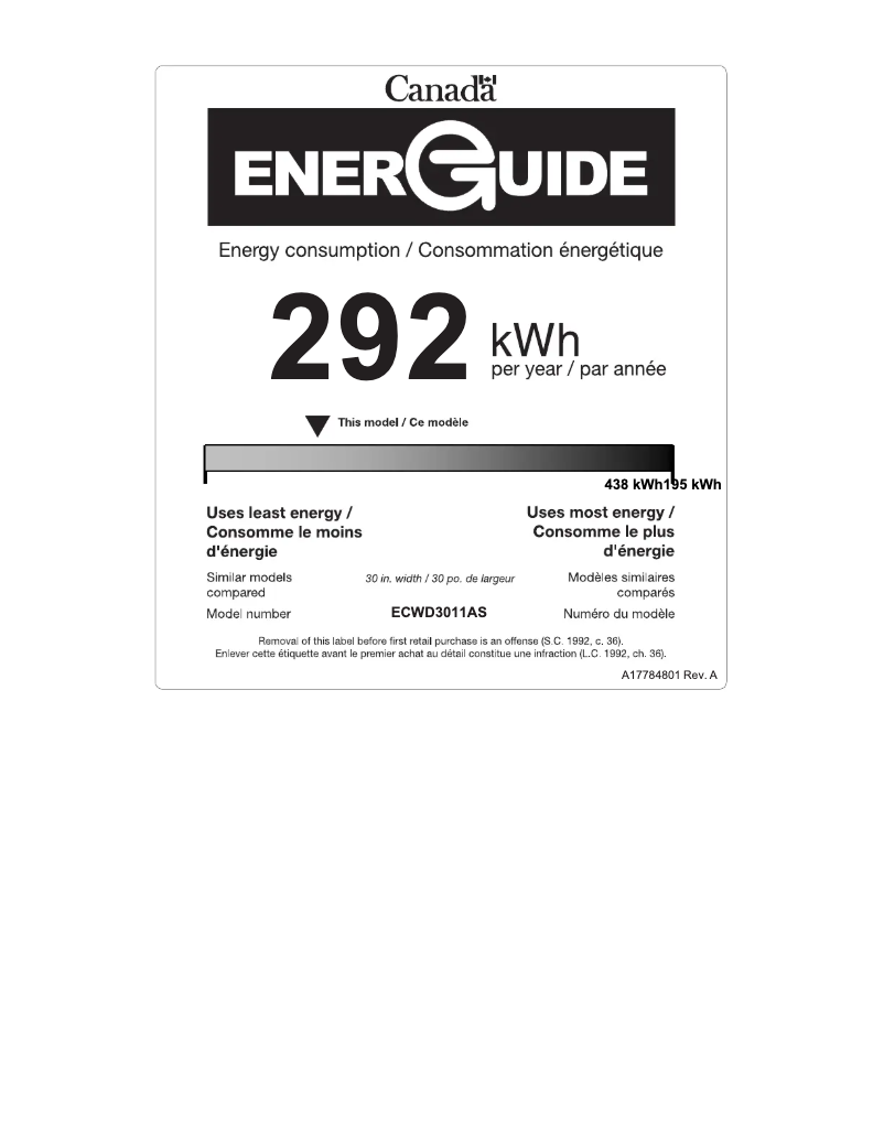 Page 1 de la notice Label énergétique Electrolux ECWD3011AS