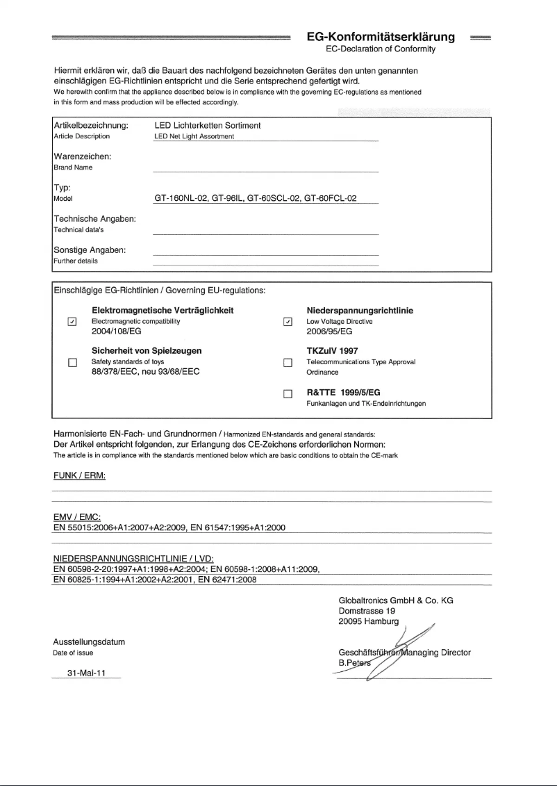 Page n°1 - Manuel utilisateur Casa Deco GT-160NL-02