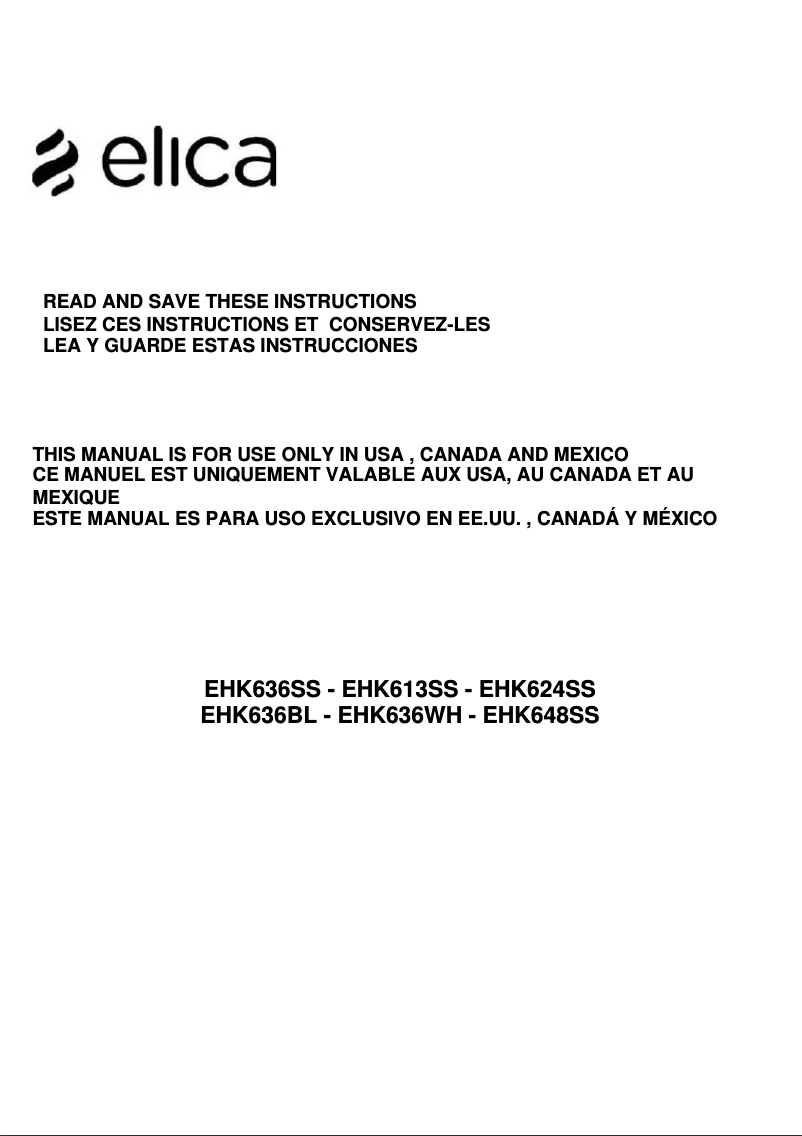 Page 1 de la notice Guide d'installation Elica Haiku EHK613SS