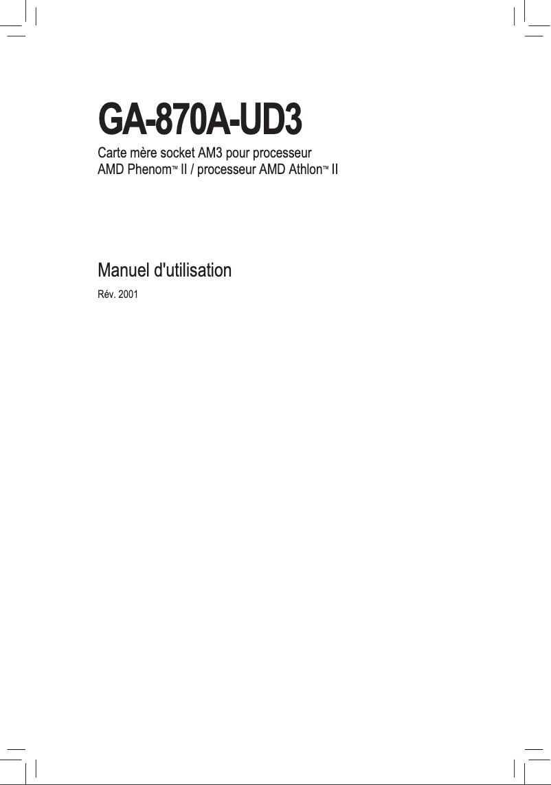 Page 1 de la notice Manuel utilisateur Gigabyte GA-870A-UD3