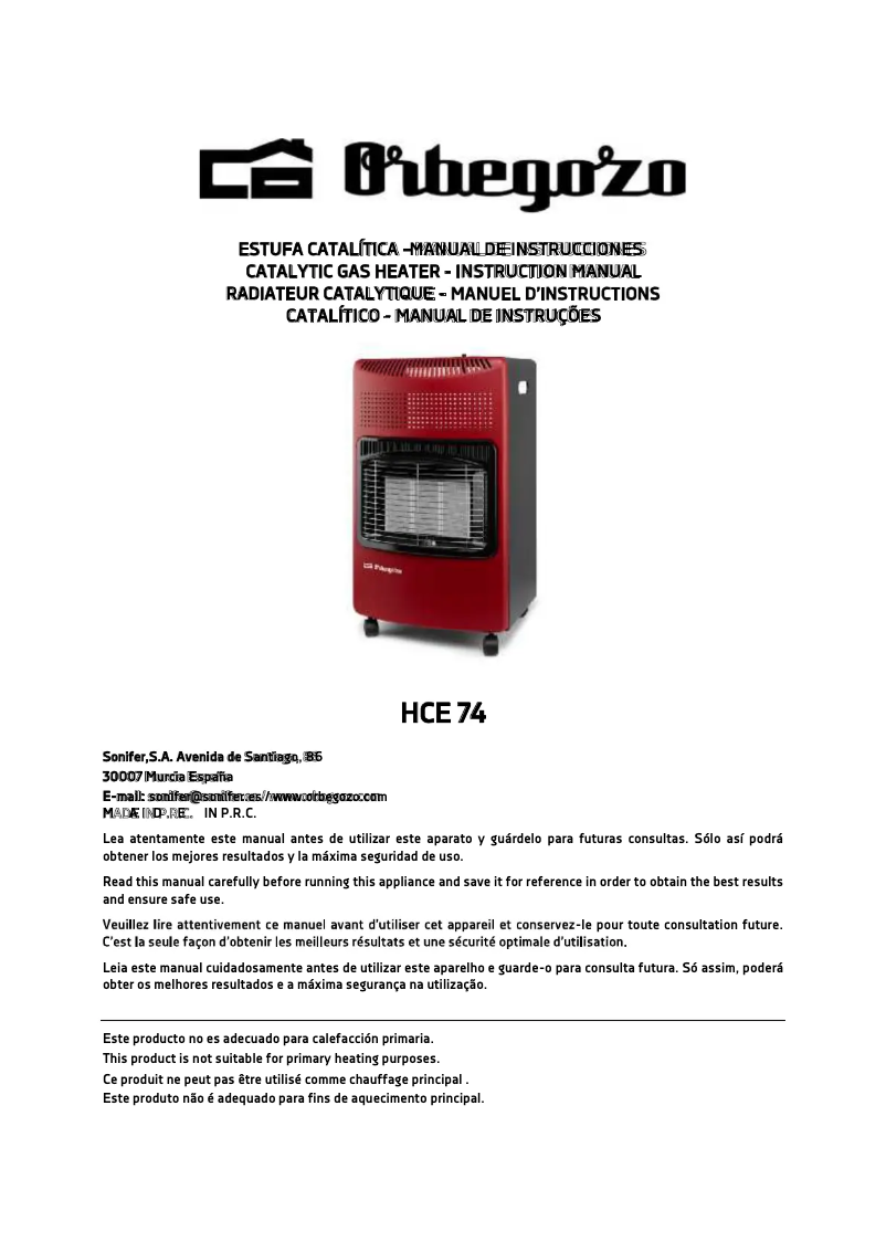 Page 1 de la notice Manuel utilisateur Orbegozo HCE 74