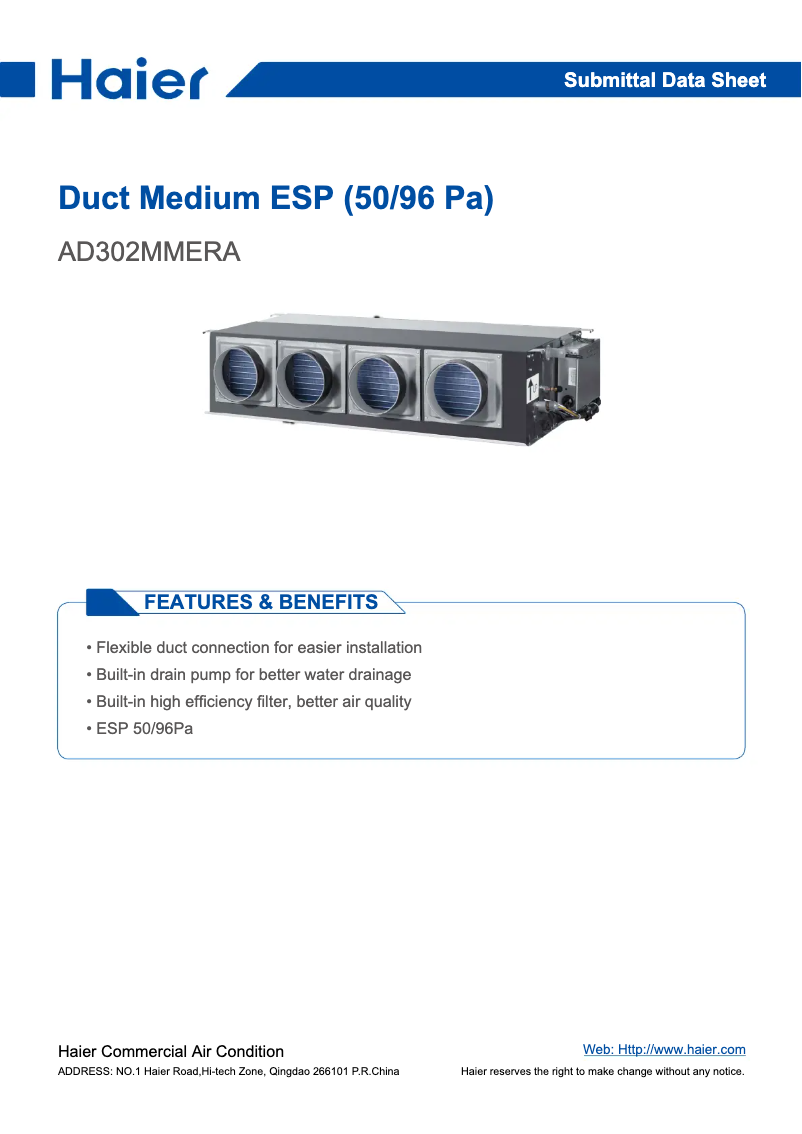 Page 1 de la notice Manuel utilisateur Haier AD302MMERA