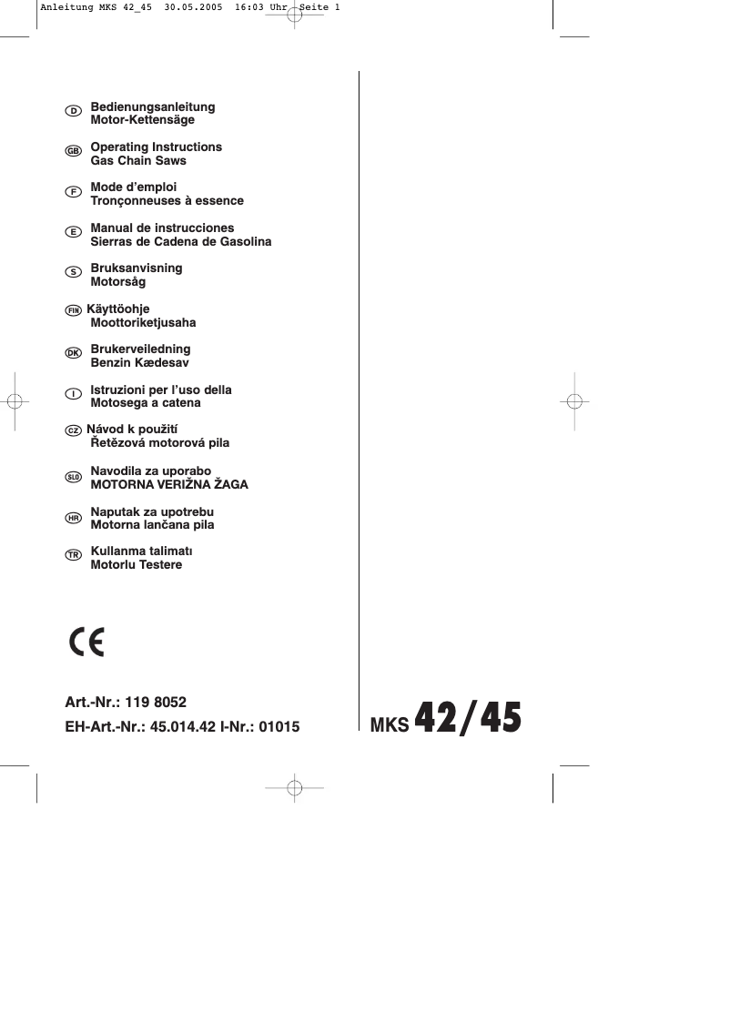 Page 1 de la notice Manuel utilisateur Hurricane MKS 42/45