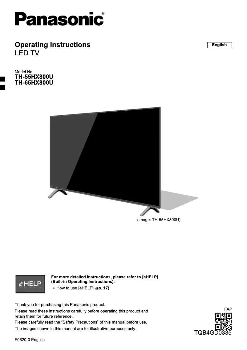 Page 1 de la notice Manuel utilisateur Panasonic TH-65HX800U
