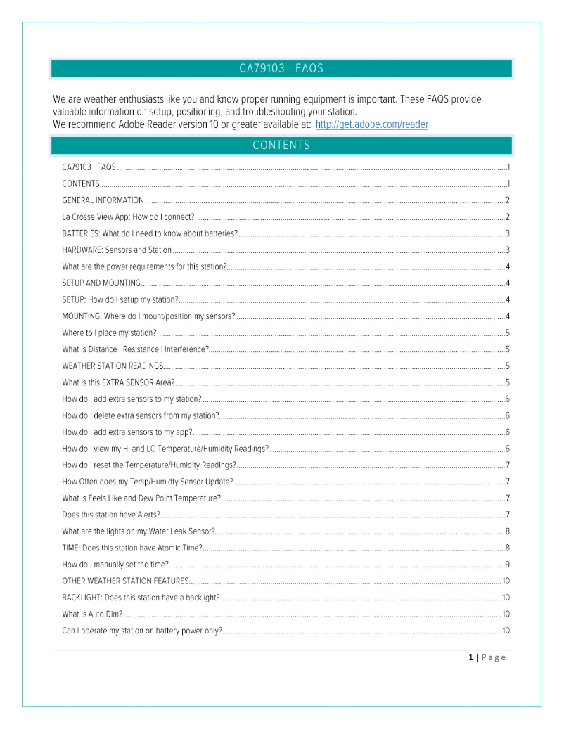 Page 1 de la notice FAQ La Crosse Technology CA79103