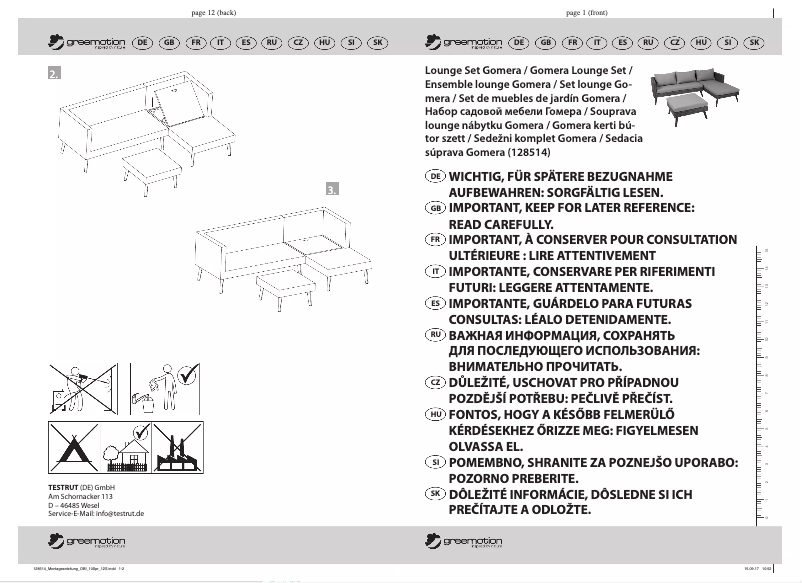 Page 1 de la notice Manuel utilisateur Greemotion Gomera