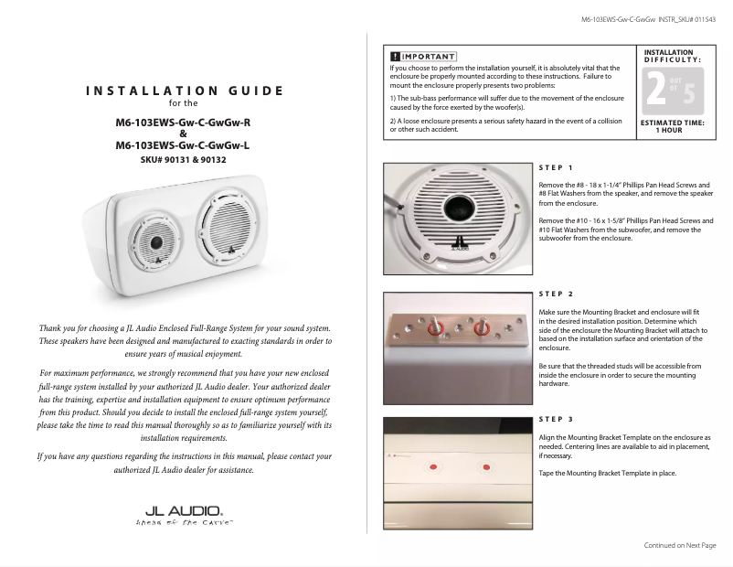 Page 1 de la notice Manuel utilisateur JL Audio M6-103EWS-Gw-C-3Gw