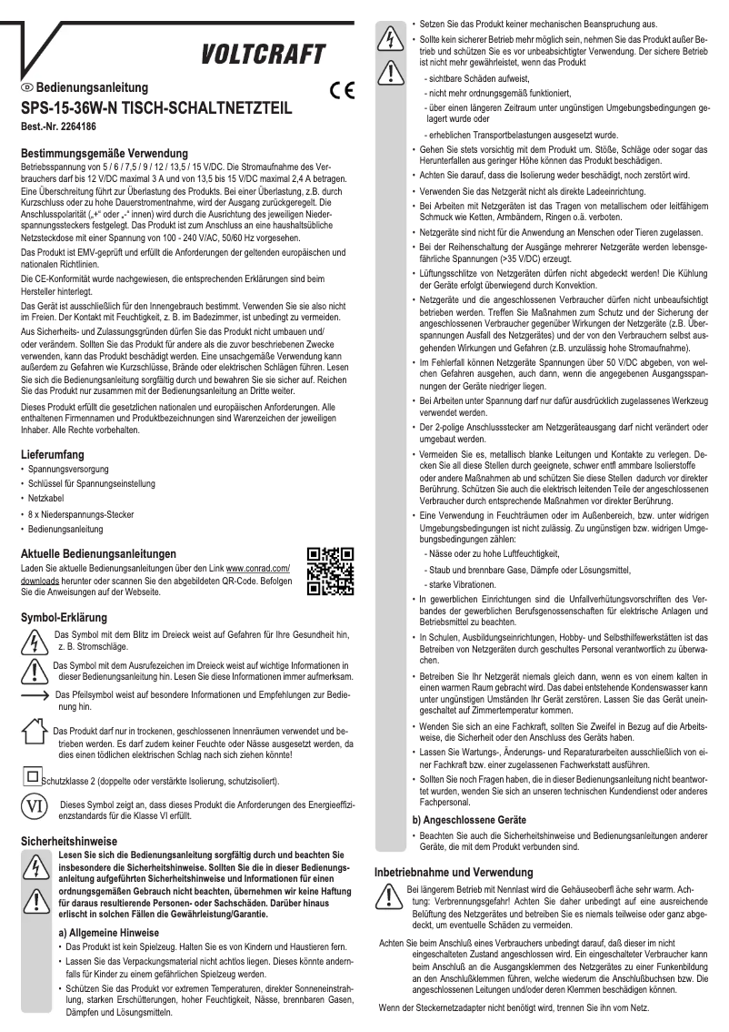 Page 1 de la notice Manuel utilisateur Voltcraft SPS-15-36W-N