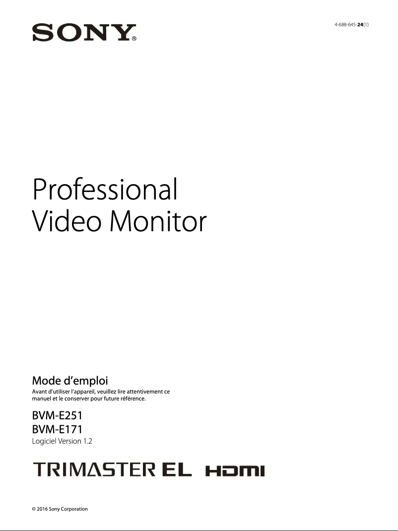 Page 1 de la notice Manuel utilisateur Sony BVM-E171