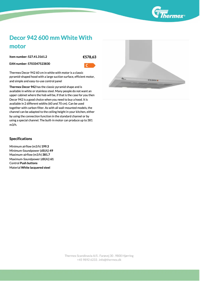 Page n°1 - Fiche technique Thermex Decor 942