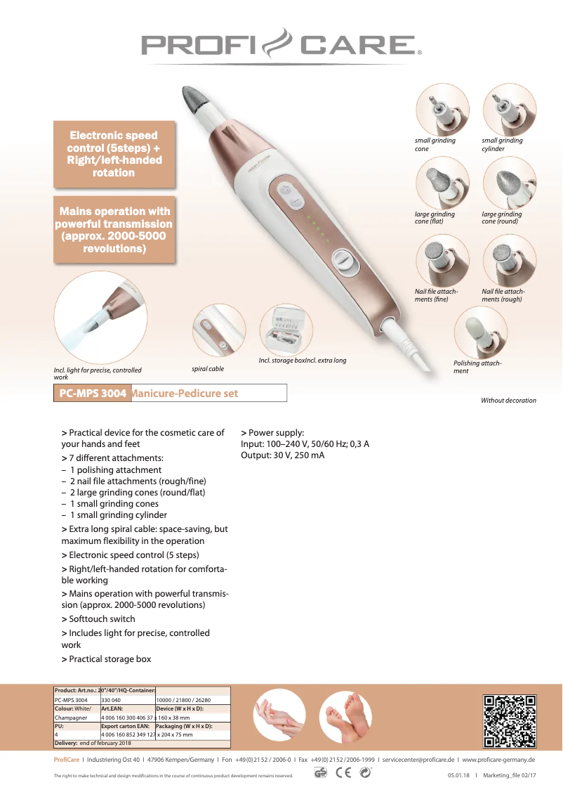 Página 1 del manual Ficha técnica ProfiCare PC-MPS 3004