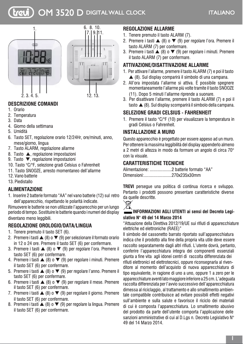 Page n°1 - Manuel utilisateur Trevi OM 3520 D