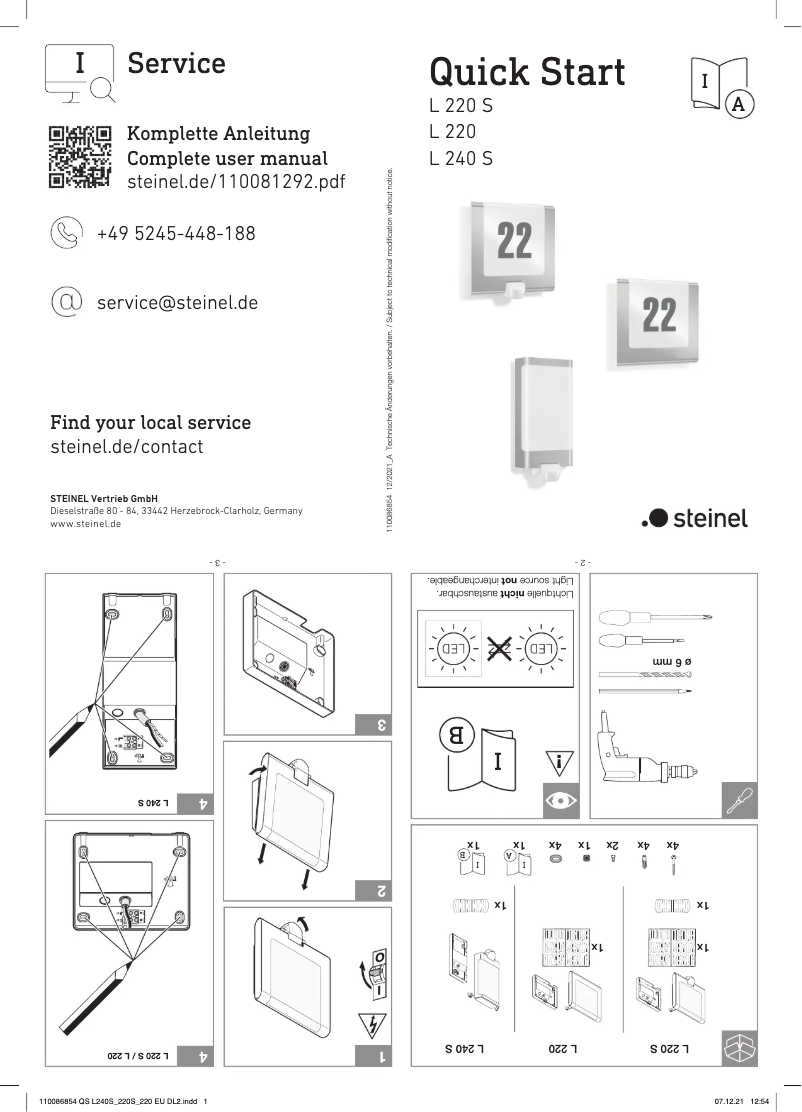 Page 1 de la notice Guide de démarrage rapide Steinel L 220 S