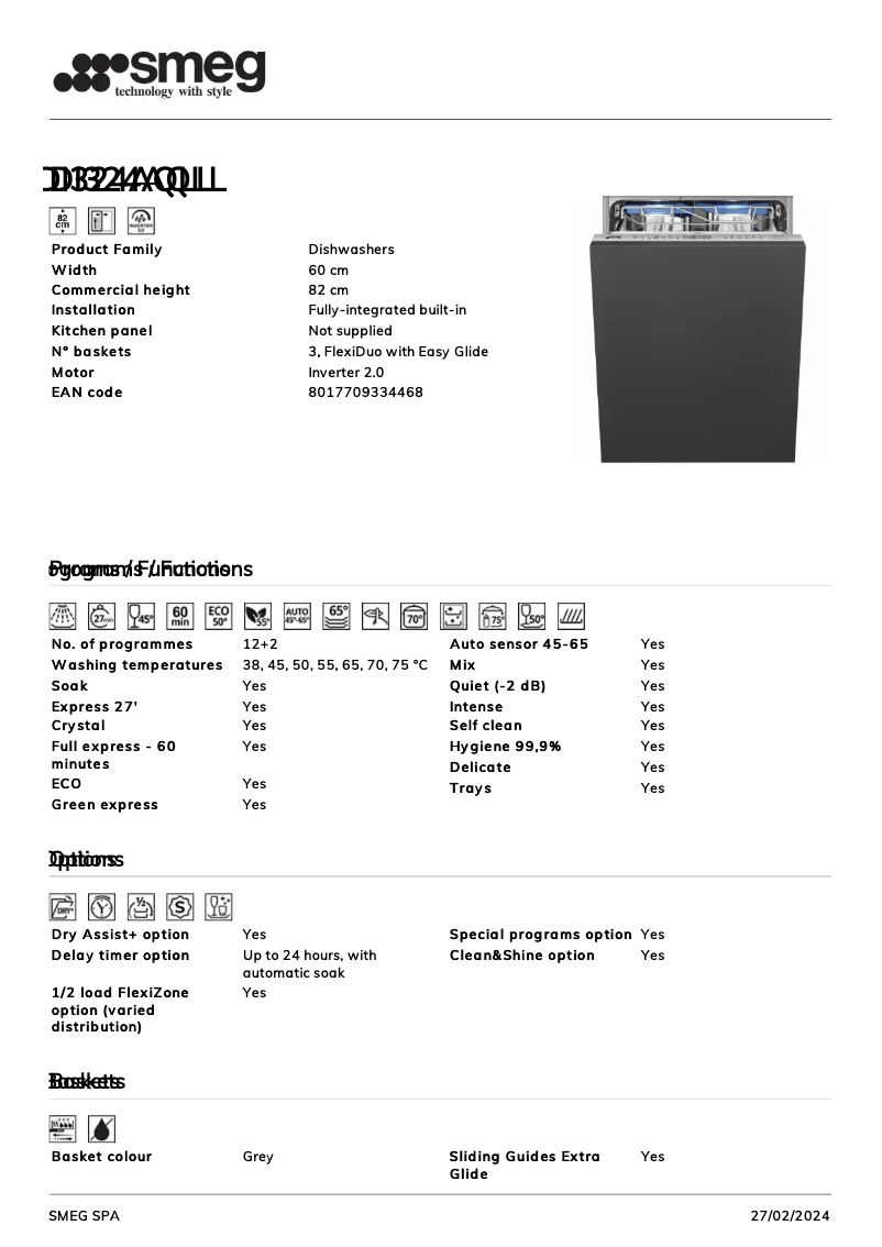Page n°1 - Fiche technique Smeg DI324AQLL